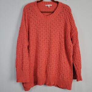Seven7 chenille crew neck sweater women's size XXL coral pink relaxed comfort